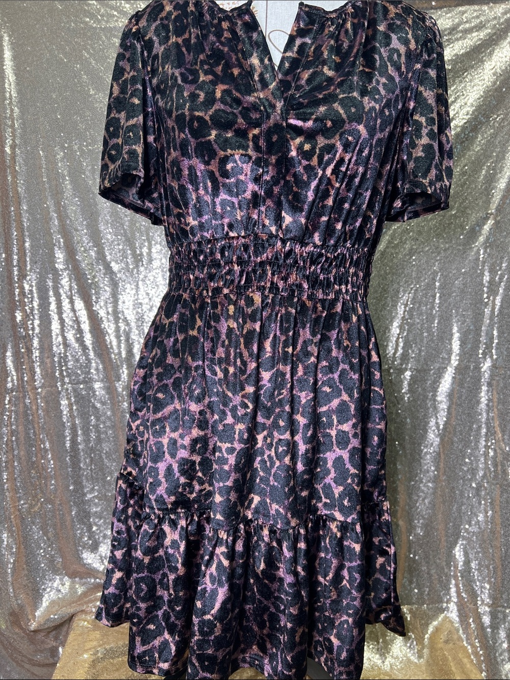 French Connection Black and Pink Leopard-Print Mini Dress